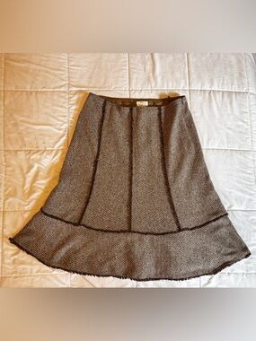 LOFT Brown Herringbone Panel A-Line Skirt
